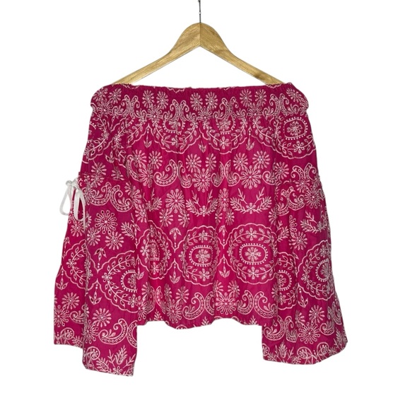 NWT Kasia x Anthropologie Pink Embroidered Off-The-Shoulder Bell Sleeve Top xs - Picture 7 of 14